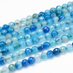 Light Sky Blue Dyed Natural Agate Faceted Round Beads Strands, Light Sky Blue, 6mm, Hole: 1mm, 14.5 inch, about 63pcs/strand