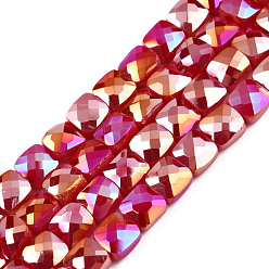 Rouge Galvanoplastie opaques couleur unie perles de verre brins, de couleur plaquée ab , facette, carrée, rouge, 6x6x4.5mm, Trou: 1.2mm, Environ 95~98 pcs/chapelet, 24.41 pouce (62 cm)