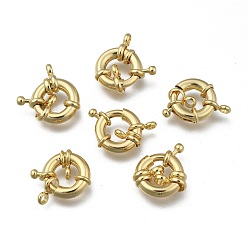 Real 18K Gold Plated Rack Plating Brass Spring Clasps, Real 18K Gold Plated, 15x5mm, Hole: 2mm