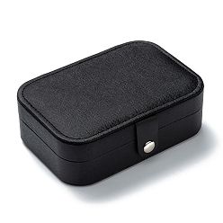 Black PU Leather Button Jewelry Boxes, Portable Jewelry Storage Case, for Ring Earrings Necklace, Rectangle, Black, 11.8x16x5.4cm