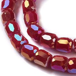 Dark Red Electroplate Opaque Glass Beads, Faceted Barrel, Dark Red, 10x10mm, Hole: 1mm