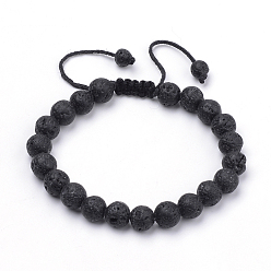 Lave Bracelets de perles tressées en pierre de lave naturelle, 2-1/8 pouces ~ 3-1/8 pouces (55~80 mm)