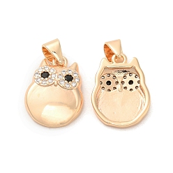 Real 18K Gold Plated Brass & Glass & Cubic Zirconia Pendants, Owl Charm, Real 18K Gold Plated, 16x12x3mm, Hole: 3.4x3.9mm
