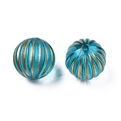 Dark Turquoise Plating Acrylic Beads, Metal Enlaced, Round, Dark Turquoise, 12mm, Hole: 1.5mm, about 490pcs/500g