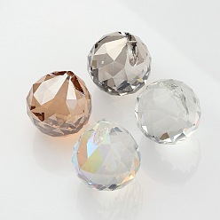 Mixed Color Faceted Round Glass Pendants, Mixed Color, 35x32mm, Hole: 2mm