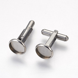 Stainless Steel Color 304 Stainless Steel Cuffinks, Flat Round, Stainless Steel Color, 19mm, Tray: 12x2mm, Inner Size: 10mm