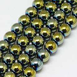 Plaqué Vert Galvanoplastie non magnétiques hématite synthétique brins de perles, ronde, Grade a, vert plaqué, 6mm, Trou: 1.2mm, Environ 65 pcs/chapelet, 16 pouce