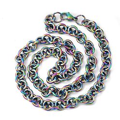 Rainbow Color Ion Plating(IP) 304 Stainless Steel Rolo Chains Necklaces, with Lobster Claw Clasps, Rainbow Color, 19.65 inch(49.9cm)