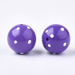 Blue Violet Acrylic Beads, Round with Spot, Blue Violet, 16x15mm, Hole: 2.5mm