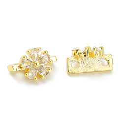 Real 18K Gold Plated Rack Plating Brass Pave Cubic Zirconia Slide Charms, Cadmium Free & Lead Free, Long-Lasting Plated, Flower, Real 18K Gold Plated, 7x10x6mm, Hole: 1.4mm