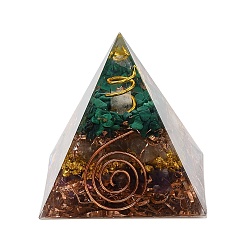 Others Orgonite Pyramid Resin Energy Generators, Reiki Malachite & Amethyst & Citrine Chips Inside for Home Office Desk Decoration, Vortex, Others, 50x50x50mm