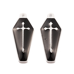Black Spray Painted Alloy Pendants, Long-Lasting Plated, Lead Free & Cadmium Free, Coffin with Cross, Black, 26x11.5x2.5mm, Hole: 1.2mm