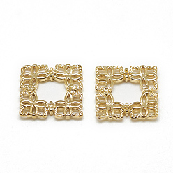 Real 18K Gold Plated Brass Links, Filigree Joiners, Square, Real 18K Gold Plated, 15x15x2.5mm, Inner Measure: 6.5x6.5mm