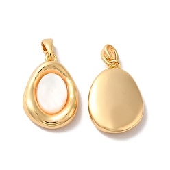 Real 18K Gold Plated Brass Pendants, Oval Charms with Natural Shell, Real 18K Gold Plated, 18x12.5x3.8mm, Hole: 1.5x3mm