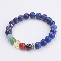 Lapis Lazuli Perles de pierres précieuses naturelles s'étendent bracelets, avec des perles d'espacement en alliage de style tibétain donut, 1-7/8 pouces ~ 2 pouces (49~51 mm)