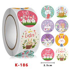 Rabbit 8 Styles Easter Stickers, Adhesive Labels Roll Stickers, Gift Tag, for Envelopes, Party, Presents Decoration, Flat Round, Rabbit Pattern, 25mm, 500pcs/roll