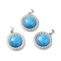 Synthetic Turquoise Synthetic Turquoise Pendants, with Stainless Steel Color Tone 304 Stainless Steel Findings, Half Round Charm, 24.5x21x8mm, Hole: 3x6mm