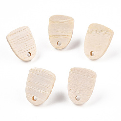 Fan Boucles d'oreilles en bois de frêne, 304 avec tige en acier inoxydable, fan, 15~16x11mm, Trou: 1.8mm, pin: 0.7 mm