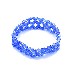 Royal Blue Bling Glass Beaded Stretch Bracelet, Braided Flower Bracelet for Women, Royal Blue, Inner Diameter: 2 inch(5cm)