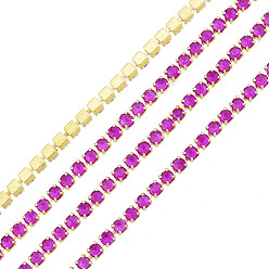 Ruby Brass Rhinestone Strass Chains, Rhinestone Cup Chain, Imitate Luminous Style, Raw(Unplated), Ruby, 1.5x1.5mm, about 18.70 Feet(5.7m)/Strand