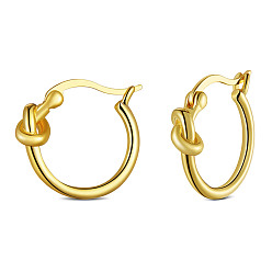 Real 18K Gold Plated SHEGRACE 925 Sterling Silver Hoop Earrings, Ring with Knot, Real 18K Gold Plated, 14.5x1.5mm