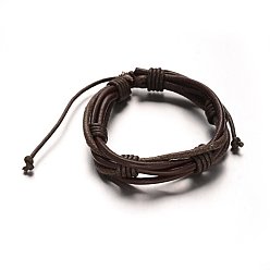 Coconut Brown Adjustable Leather Cord Braided Multi-Strand Bracelets, with Waxed Cord, Coconut Brown, 54mm, 15x19mm