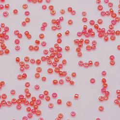 Roja 6/0 etiquetas granos de la semilla de cristal, Grado A, colores transparentes arco iris, rojo, 3.6~4.0 mm, agujero: 1.2 mm, sobre 5000 unidades / libra