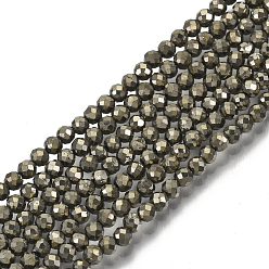 Pyrite Natural Pyrite Beads Strands, Faceted, Round, 3mm, Hole: 0.6mm, about 152~154pcs/Strand, 15.16 inch(38.5cm)