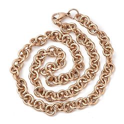 Rose Gold Ion Plating(IP) 304 Stainless Steel Rolo Chains Necklaces, with Lobster Claw Clasps, Rose Gold, 19.65 inch(49.9cm)