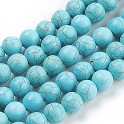 Turquoise Perles synthétiques turquoise brins, ronde, turquoise, 10mm, Trou: 1.5mm, À propos À propos 40 perle / Chapelet