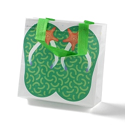 Lime Vert Tongs imprimées sur le thème de la plage d'été, sacs cadeaux pliants non tissés réutilisables avec poignée, sac à provisions imperméable portable pour emballage cadeau, rectangle, lime green, 9x19.8x20.5 cm, pli: 24.8x19.8x0.1 cm