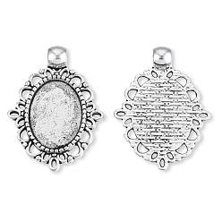 Antique Silver Tibetan Style Alloy Cabochon Setting for Enamel, Cadmium Free & Lead Free, Oval, Antique Silver, 33x24x2mm, Hole: 4mm, about 300pcs/1000g