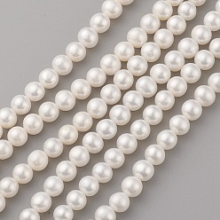 Cordón Viejo Hilos de perlas de agua dulce cultivadas naturales, rondo, encaje antiguo, 7~8x6.5~7.5 mm, agujero: 0.5 mm, sobre 59 unidades / cadena, 15.7 pulgada (40 cm)