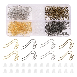Mixed Color 240Pcs 4 Colors Brass Earring Hooks, Ear Wire, Lead Free & Cadmium Free, with 240Pcs Plastic Ear Nuts, Mixed Color, 22x11x0.75mm, 60pcs/color