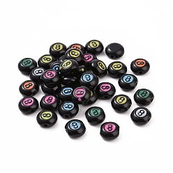 Mixed Color Spray Painted Alloy Enamel Beads, Flat Round with Number.8, Mixed Color, 9x10x5mm, Hole: 1.6~1.8mm