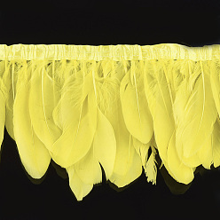 Yellow Goose Feather Fringe Trimming, Costume Accessories, Dyed, Yellow, 145~195mm, about 2m/bag