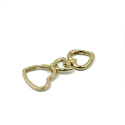Light Gold Heart Alloy Split Key Rings, Keychain Clasp Findings, Light Gold, 77x2.8~4.3mm, top: 46mm long, inner diameter: 20mm, inner diameter(p): 24x25mm