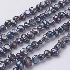 Noir Brins de perles de culture d'eau douce naturelles, perles de perles keshi baroques, teint, deux faces polies, noir, 5~7x4~5x3~4mm, Trou: 0.3mm, Environ 76~80 pcs/chapelet, 14 pouce