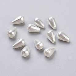White ABS Plastic Imitation Pearl, teardrop, White, 10x6mm, Hole: 1mm