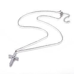 Stainless Steel Color 304 Stainless Steel Pendant Necklaces, with Lobster Claw Clasps and Cable Chains, Cross, Stainless Steel Color, 18.1 inch(46cm), Pendant: 30x19x2mm