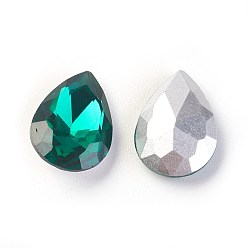 Sea Green Glass Pointed Back Rhinestone, Back Plated, Faceted, Teardrop, Sea Green, 14x10x5mm