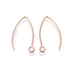 Rose Gold Ion Plating(IP) 304 Stainless Steel Earring Hooks, with Horizontal Loop, Rose Gold, 25.5x15x0.8mm, Hole: 2mm, 20 Gauge, Pin: 0.8mm