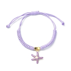 Lilac Starfish Shape Alloy Enamel Pendant Bracelets, Adjustable Waxed Polyester Braided Cord Bracelets, for Women, Lilac, 0.12cm, Inner Diameter: 1-1/8~3-3/8 inch(2.9~8.5cm)