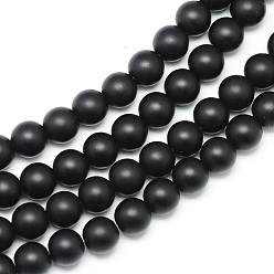 Black Opaque Glass Beads Strands, Frosted, Round, Black, 8mm, Hole:1mm, about 46pcs/strand, 15.3 inch
