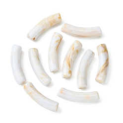 Blanc Fumé Perles acryliques bicolores, pierre d'imitation, tube incurvé, fumée blanche, 31x9.5x7.5mm, Trou: 1.8mm