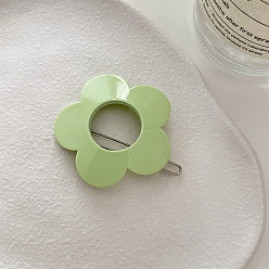 Light Green Acrylic Hair Barrettes, Frog Buckle Hairpin for Women, Girls, with Metal Clip, Flower, Light Green, 42mm