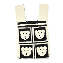 Ours Mini sacs fourre-tout en tricot de polyester, sac fourre-tout au crochet sac à lunch, ours, 35.5x19.8x2.1 cm