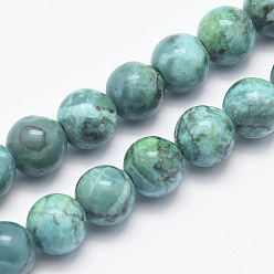 Dark Cyan Natural Marble Beads Strands, Round, Dyed & Heated, Dark Cyan, 6mm, Hole: 1mm, about 62pcs/strand, 15 inch(38cm)