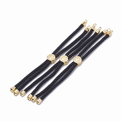 Noir Fabrication de bracelet en nylon torsadé, fabrication de bracelet de curseur, avec les accessoires en laiton, or, noir, 8.7 pouces~9.3 pouces (22.2cm~23.8cm), 3mm, Trou: 1.5mm