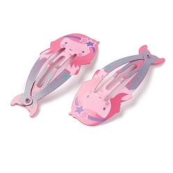 Deep Pink Baking Painted Iron Snap Hair Clips, for Children's Day, Mermaid, Deep Pink, 54x23x2mm